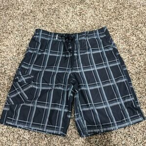 Hurley Men's Black Plaid Dri Fit Board Shorts RN#100691 Size 32 - Good Condition
